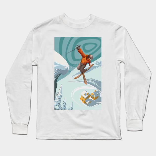 Retro Freestyle Alpine ski jumper Poster Long Sleeve T-Shirt by SFDesignstudio